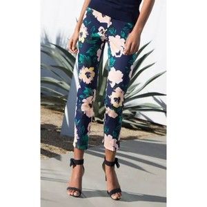 Banana Republic Factory Sloan Fit Cropped Pant Sz 4 Petite Blue Floral Low Rise